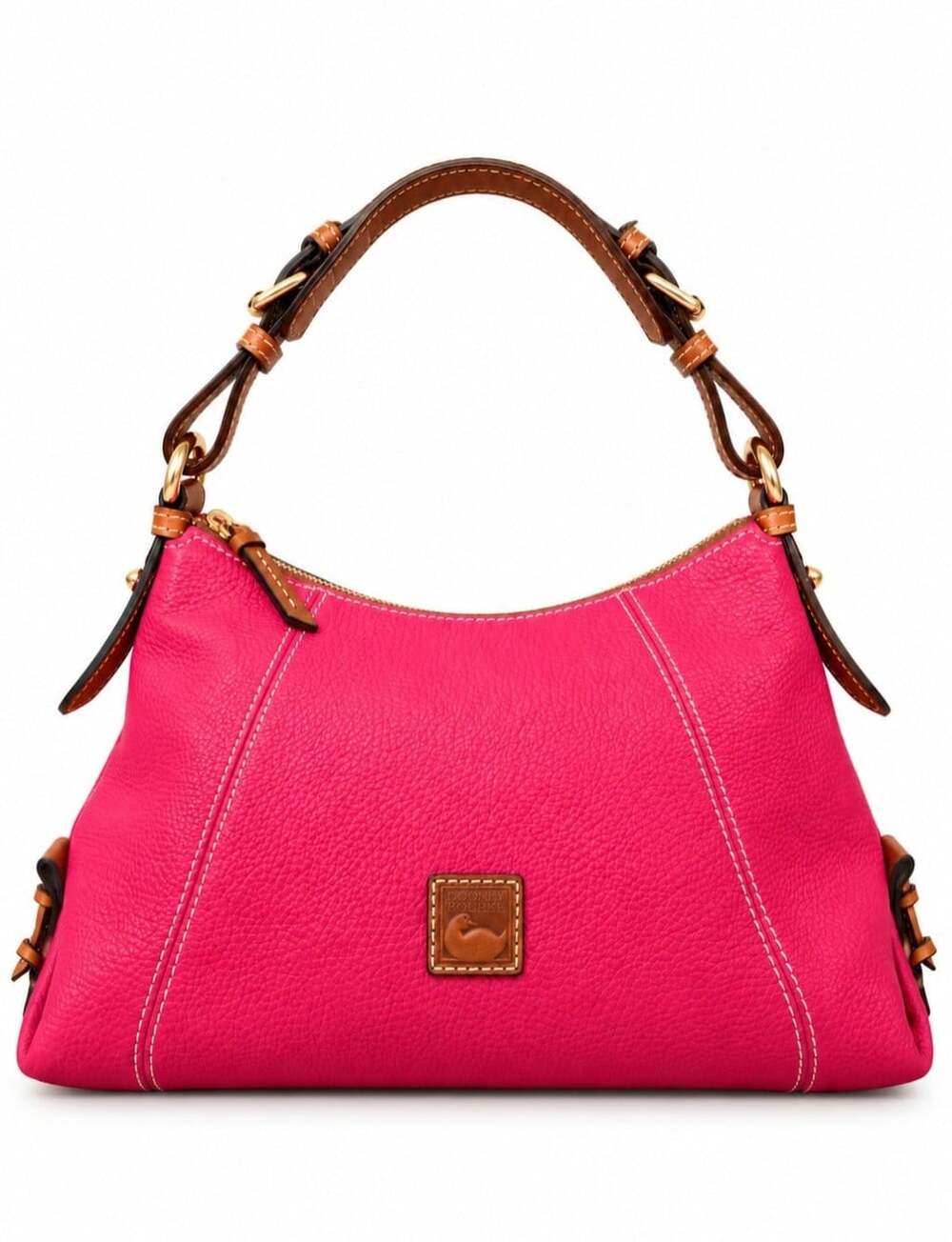 Dooney & Bourke Strawberry Pink Pebble Leather Hobo Shoulder Bag Brown Trim